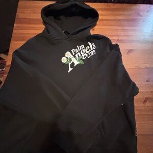Palm Angels Black Hoodie with Floral Logo